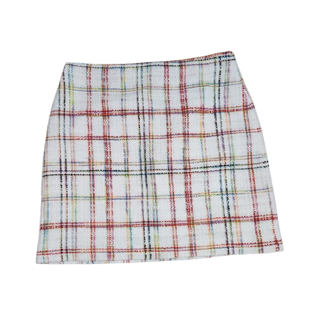 TWEED MINI SKIRT WHITE WITH PLAID SZ 10 NWT